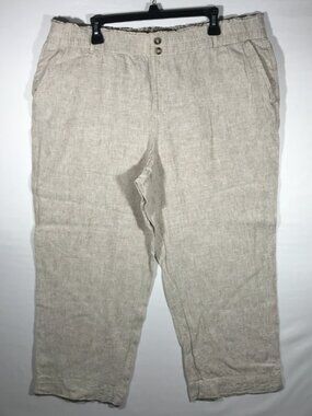Briggs Women's XXL Beige Linen Blend Elastic Waist Casual Pants